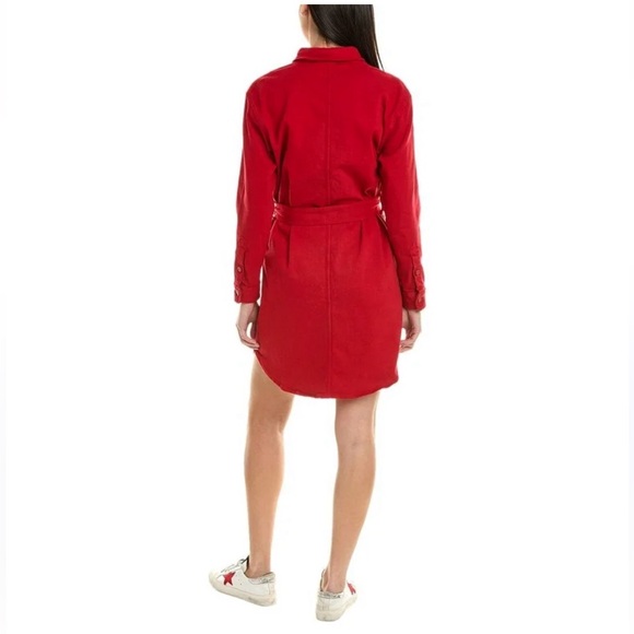NWT MOTHER Cadet Denim Belted Mini Shirtdress in Haute Red Size M - Picture 3 of 15